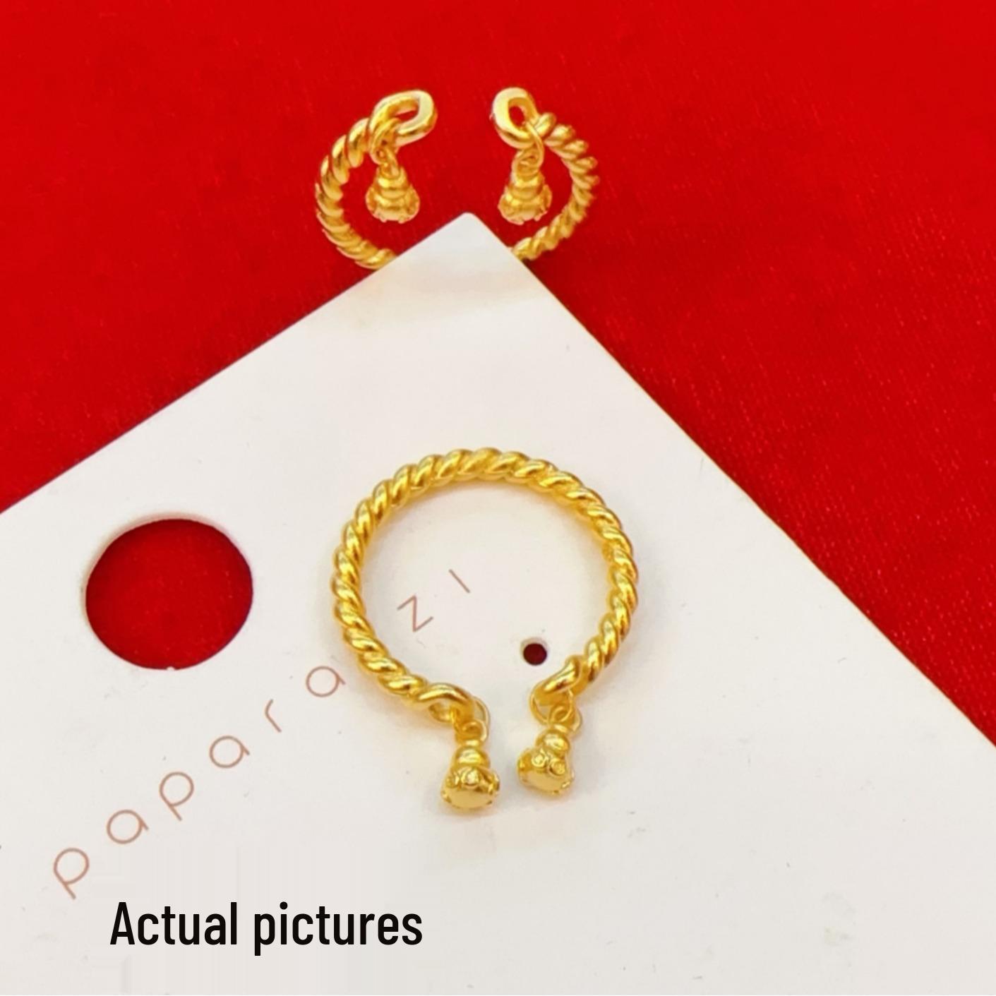 

Fu Yun Lotus Pod Retro Open Ring - Chinese Gourd Hand Jewelry in Imitation Sand Gold Adjustable Open Size