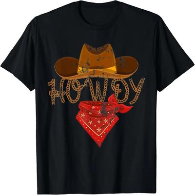 Howdy T-Shirt - Classic Fit, Short Sleeve, Black Polyester & Cotton