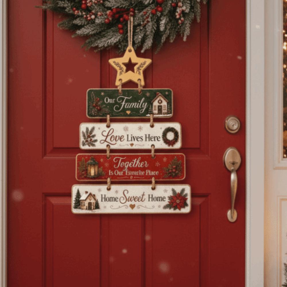 Xmas Tree Decor Tiered Christmas Door Sign Rustic Vintage Wooden Plaque Handcrafted Eco-friendly Hanging Welcome Board Porch