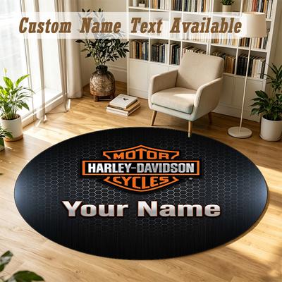 Round Rug Custom NameHarley-Davidson Pattern Non Slip Carpet Home Floor Decor