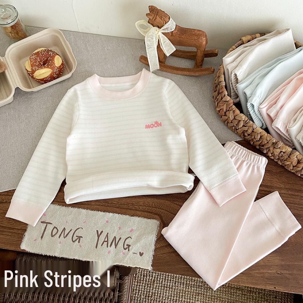Children's Striped Velvet Warm Homewear Set: Boys' & Girls' Autumn Long Johns & Underwear, Lycra Two-Piece.