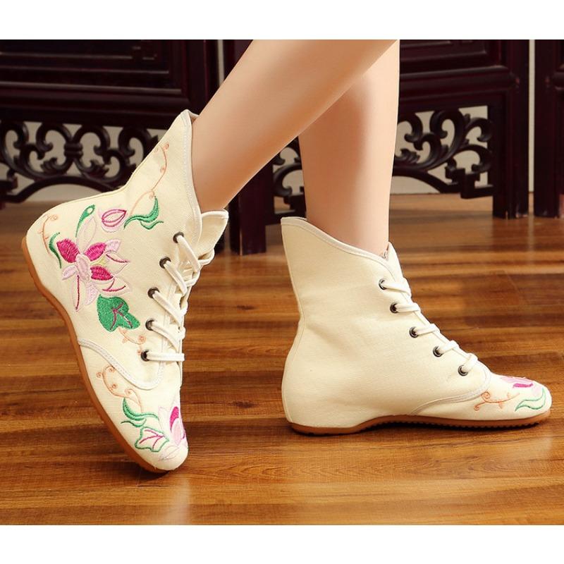 Fashion Embroidery Shoes Handmade Women's Embroidered Canvas Ballet Flats Ladies Comfortable Chinese Ballerinas Vegan