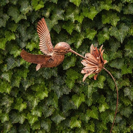 Weatherproof Metal Yard Inserts Wrought Iron Hummingbird Flower Garden Stake, Decorative Art, Art Decorations Anti-Rust Decor Sign for Balcony