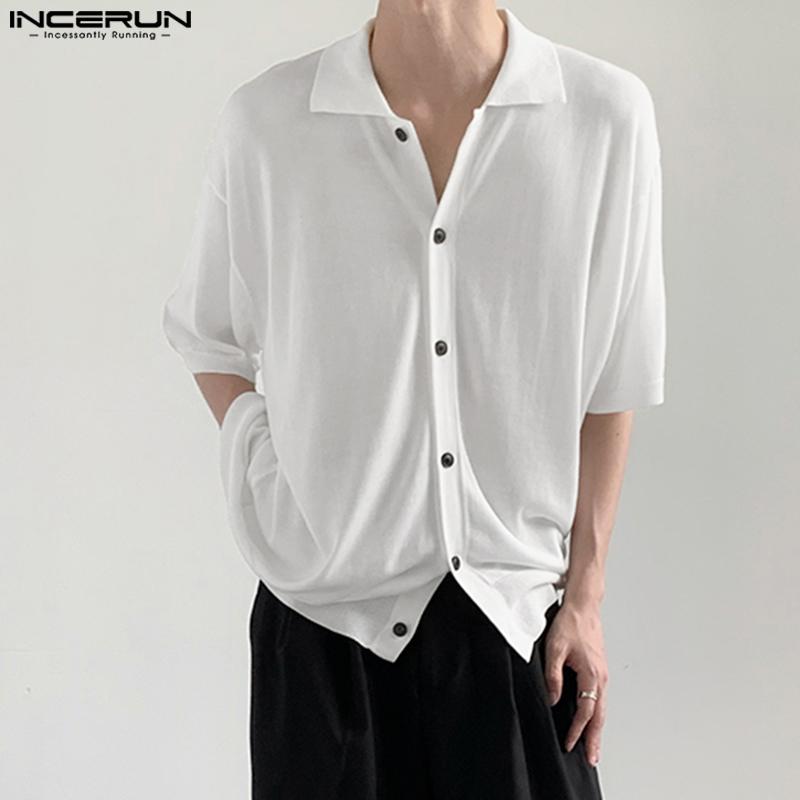 

INCERUN S-5XL летние тонкие мужские рубашки с короткими рукавами, удобный воротник с лацканами, базовая повседневная свободная офисная официальная блузка, топы больших размеров
