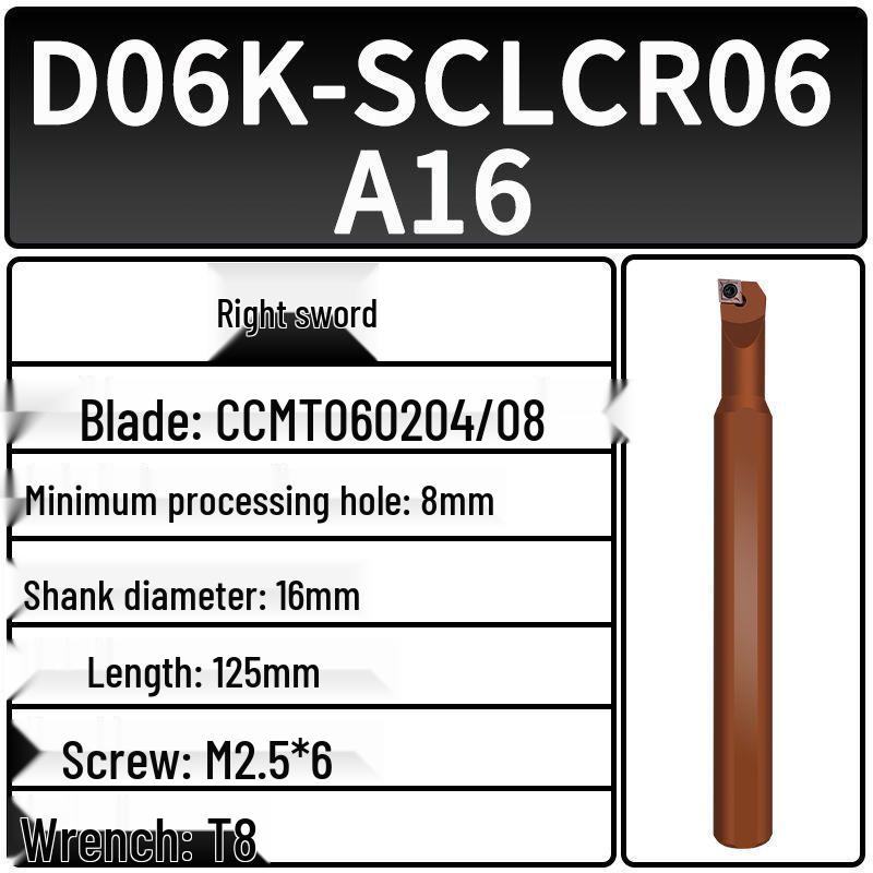 95° CNC Tool Holder with Small Head, Inner Hole D06-SCLCR06A16, Large Diameter Spring Steel Shank, Shockproof Boring.