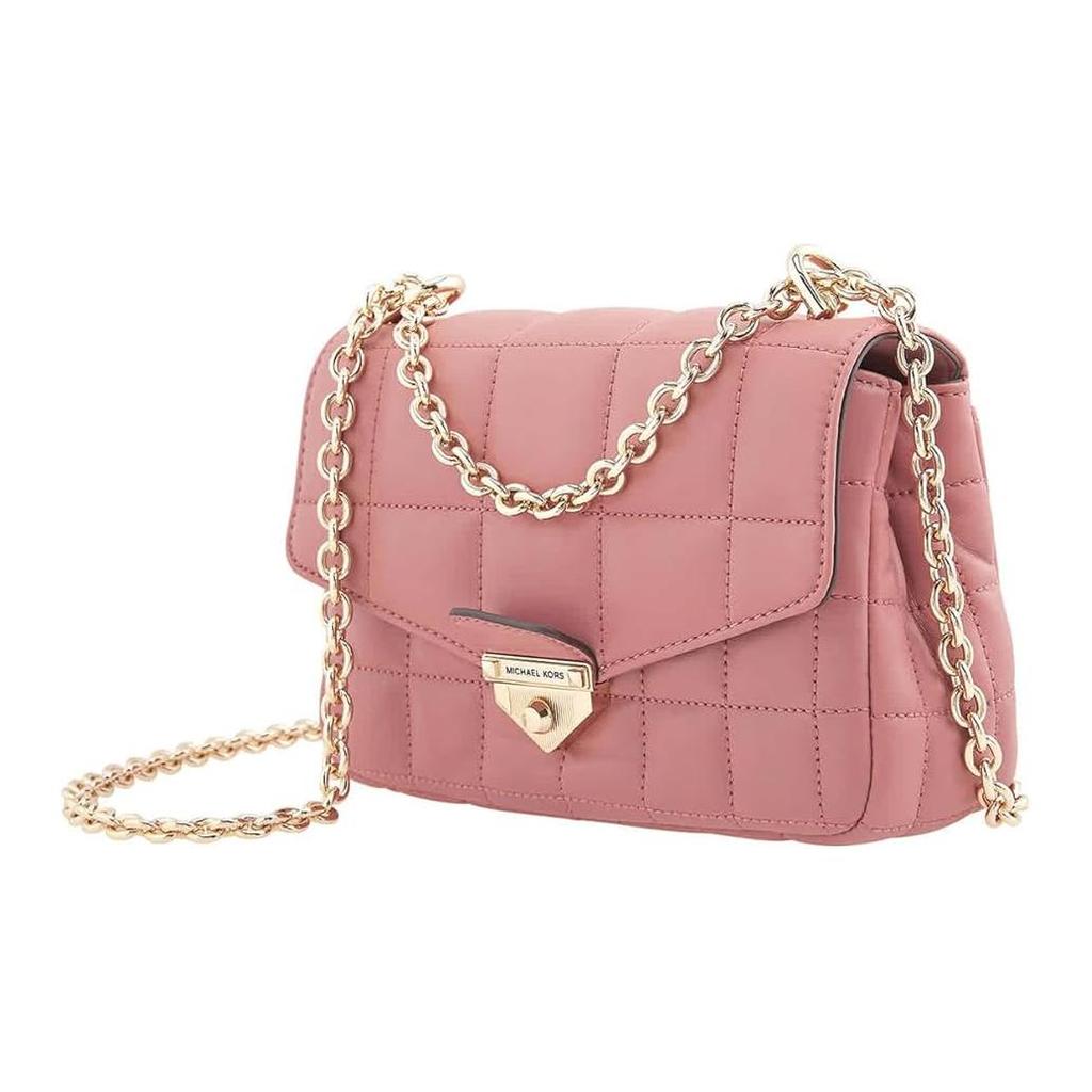 Michael Kors MK Soho Quilted Chain Flap Solid Color Vintage Style Commuter Leather Shoulder Bag Women Shoulder Bag Rose-Pink 30H0L1SL1T-622