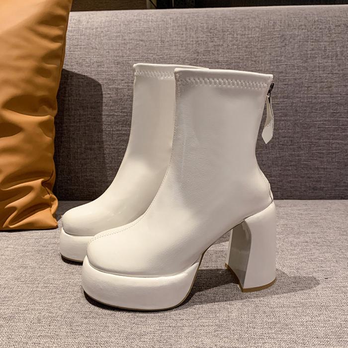 

мода Модные женские ботильоны на высоком каблуке на платформе из кожи с массивной подошвой Зимний тренд Элегантные туфли-лодочки для вечеринок Chelsea Botas Mujer 39