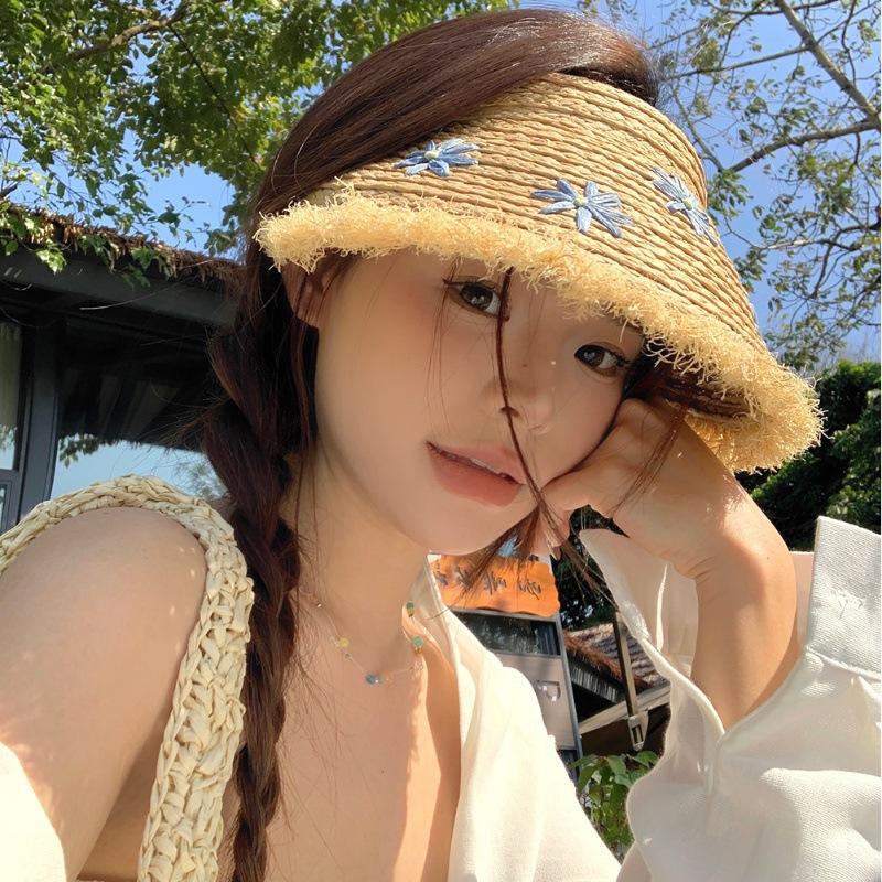 Daisy Raffia Woven Empty Top Hat Children Summer Outdoor Seaside Vacation Sunshade Sun Protection Straw Hat