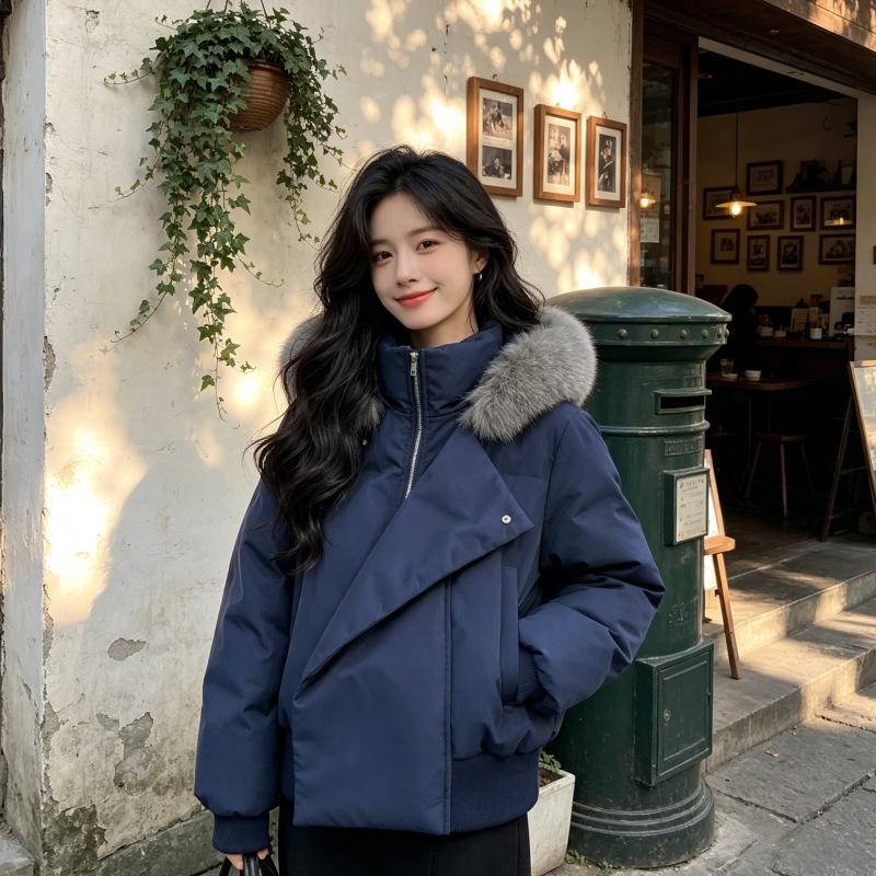 New Hooded Versatile Down Cotton-padded Women's Winter Warm Big Fur Collar Short Thickened Cotton-padded Jacket Women's Jacket
