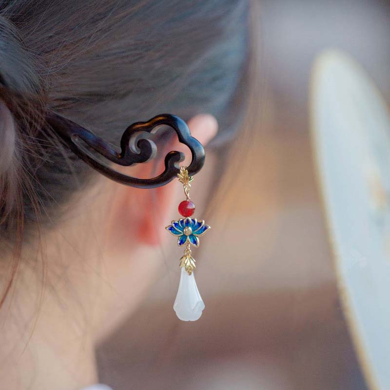 Vintage Black Wooden Flower Tassel Hair Stick for Women  New Chinese Style Hairpins Hair Chopsticks Hair Accessories Gift