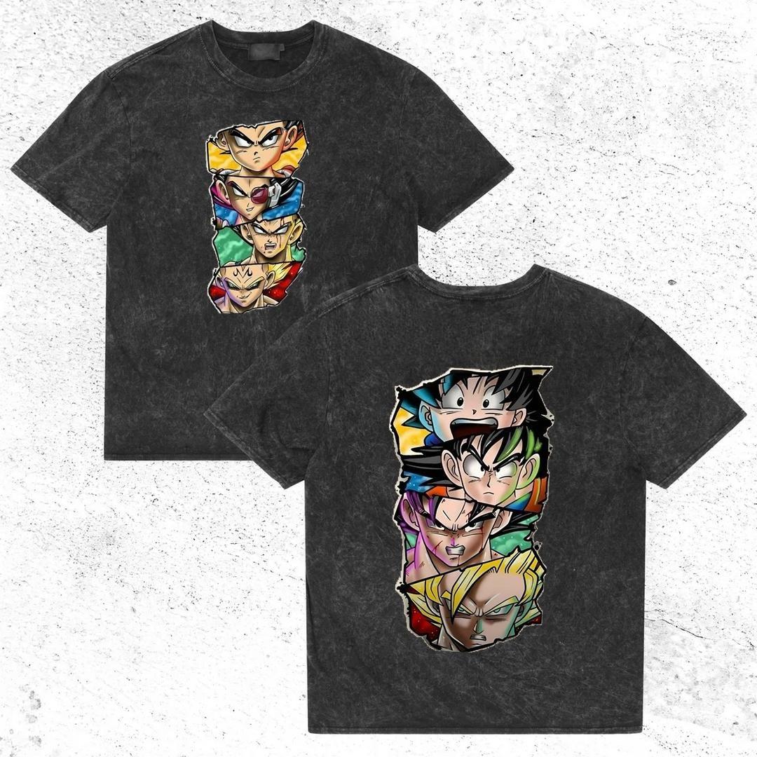 

Dragon Ball Z Washed Shirt Vintage Anime Graphic Tee Goku Vegeta Majin Buu Shirt Front Back Print Mineral New for DBZ Fans XL
