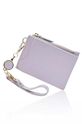 [GRAV] Pass Case with Reel, Women's Cute Card Case, Slim Coin Case, Navy (Keychain Strap Included) (Purple)