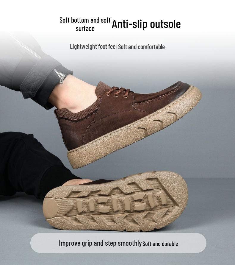 2025 High-End Cowhide Casual Sneakers: Genuine Leather, Thick Breathable Sole, Versatile Trendy Design for Workwear.