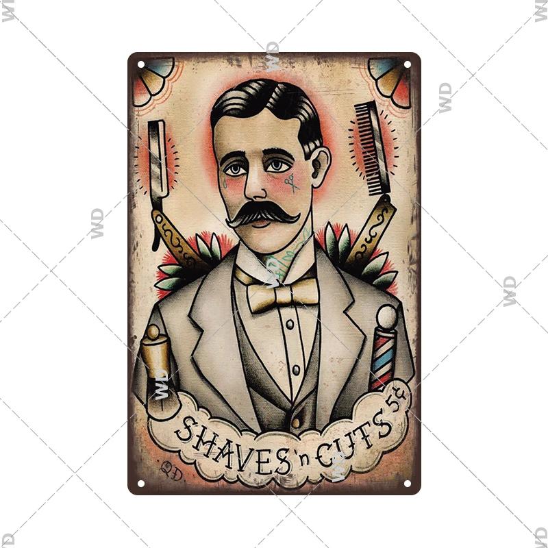 Classic Barber Shop Vintage Tin Signs Decorative Metal Plaque Metal Retro Wall Plates Salon Haircut and Shave Poster Wall Decor