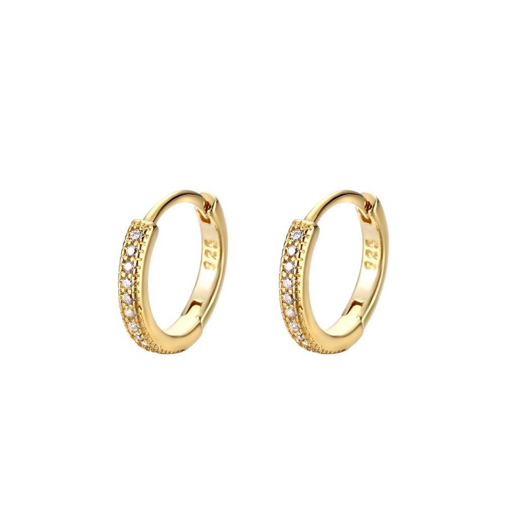 14K Gold Single Row Diamond Earrings for Women with Circle Ear Clips and Buckles - Light Luxury, High-End Design