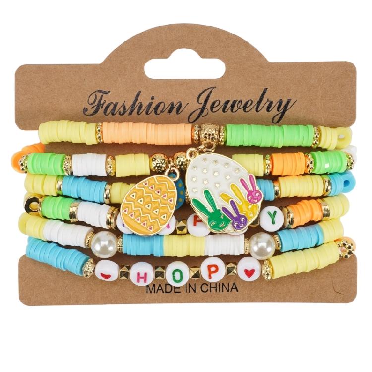

Easter Theme Polymer Clay Bead Bracelet Set of 6 Unique Designs Ornament for Holiday Celebrations and Daily Wear
