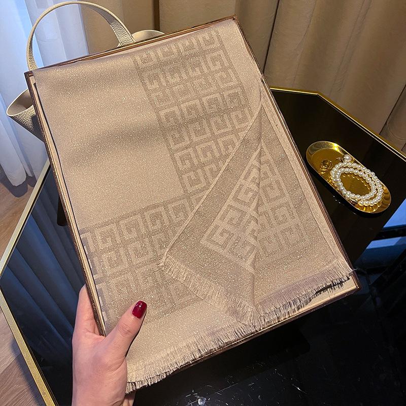 Long Scarf Fashion Simulation Silk Scarf Women'S Fashion Versatile Scarf Shawl Dustproof Premium Tencel Cotton Gold Silk