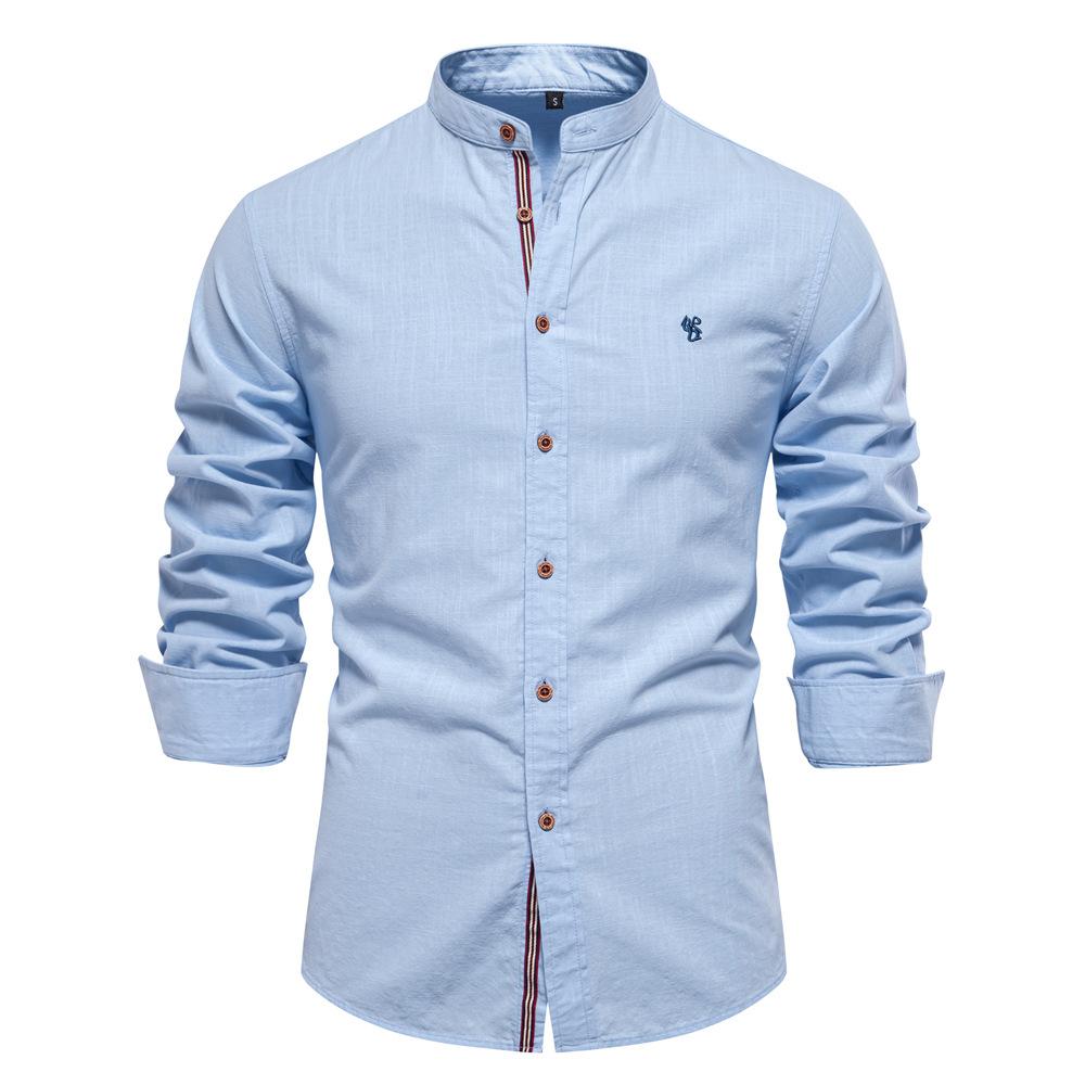 New 100% Cotton Linen Shirt Men Solid Color Embroidery Brand Shirts Blouses High Quality Long Sleeve Button Down Casual Tops