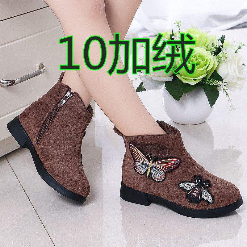 2025 girls autumn and winter retro shoes single boots princess shoes Korean version low tube velvet boots medium and older children cotton shoes s