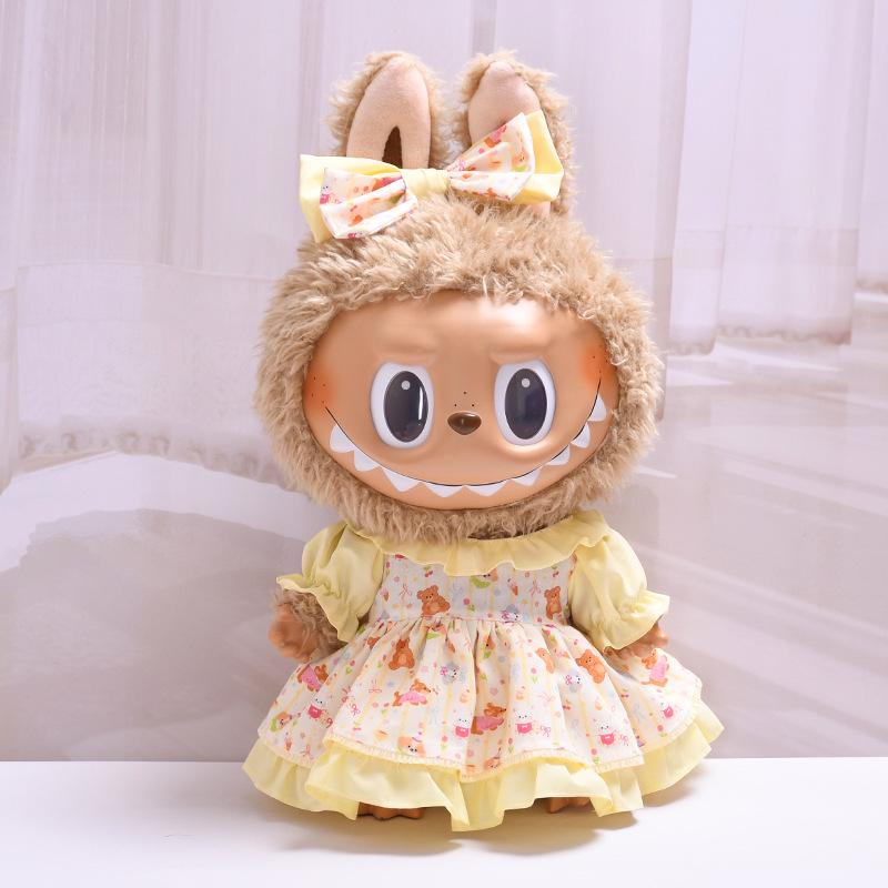 38cm Labubu Plush Doll Casual Outfit Set with Hat (Clothes Only)