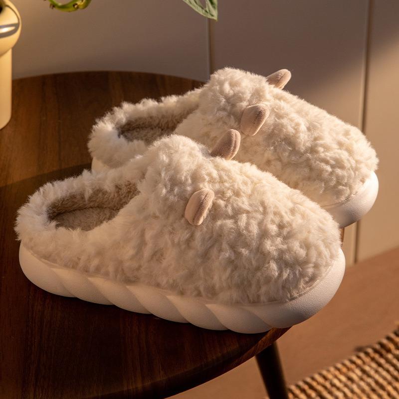 Cotton Slippers Women's Winter Cute Indoor Home Small Sheep Plush Warm Confinement Couple Winter Slippers Men