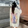 2024 Autumn Trendy Hooded Sweater Dress: Cute Cartoon Design, Mid-Length, Plus Size, Age-Reducing Style