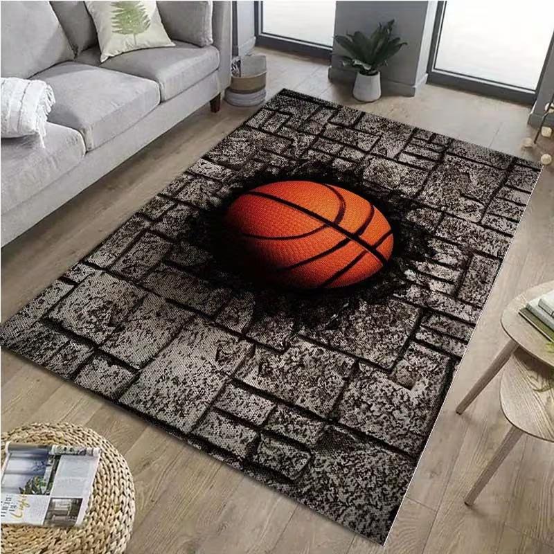 2D Basketball Print Rug Sport Anti-slip Floor Mat for Boys Bedroom Playroom Cool Brick Wall Style Carpet for Basketball Fan Home