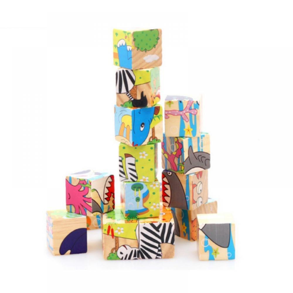TG50051 Wooden blocks, educational puzzle, 6-in-1 puzzle, ZOO animals, 9 pieces