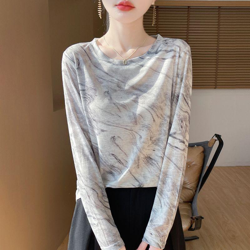 Women's Summer Knitwear Thin Print Pullover Knit Top Long Sleeve Sweater