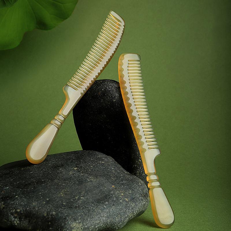 Natural Sheep Horn Comb Anti-Static Fine Tooth Hair Styling Detangling Comb With Handle For Men Women Head Scalp Health Care