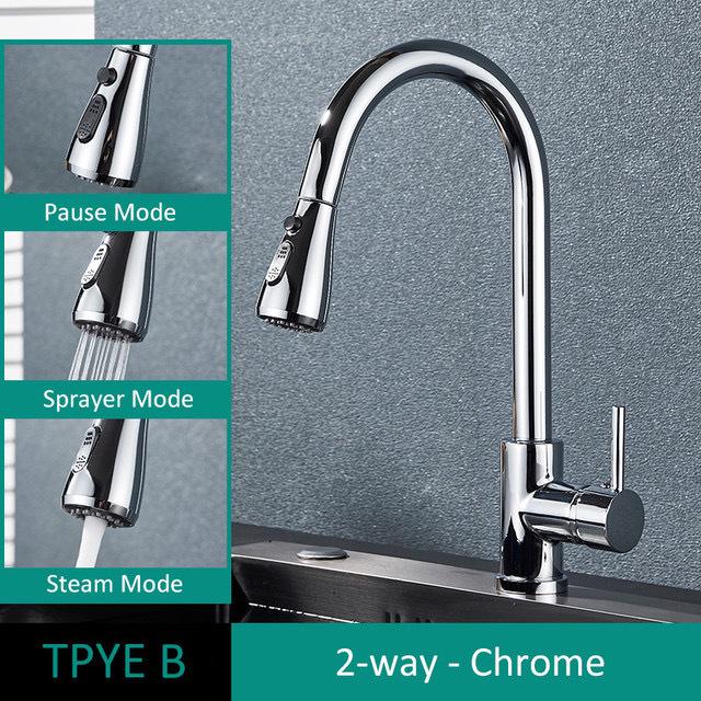 Gold & Black Brushed 304 Stainless Steel Pull-Out Kitchen Faucet for Sink & Vegetable Basin
