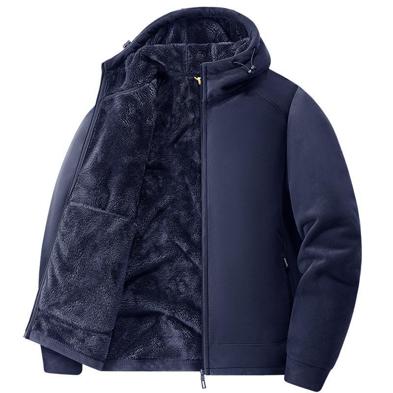 Winter fleece clothes men's and women's autumn and winter new hooded cardigan jacket thickened fleece thermal jacket hooded