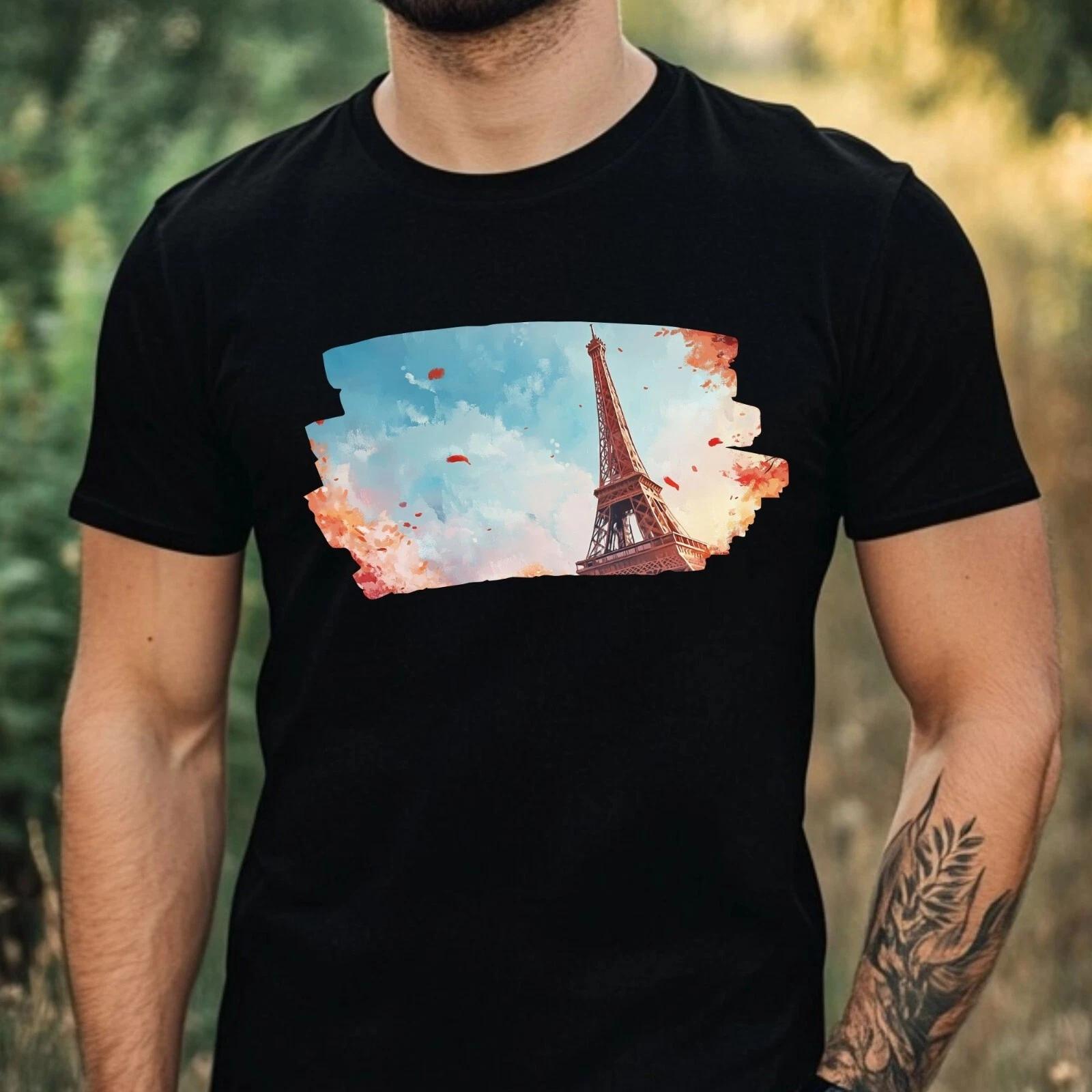 T-Shirt Herren Eiffelturm Portrait Motiv Baumwolle Größe XS bis 5XL XL