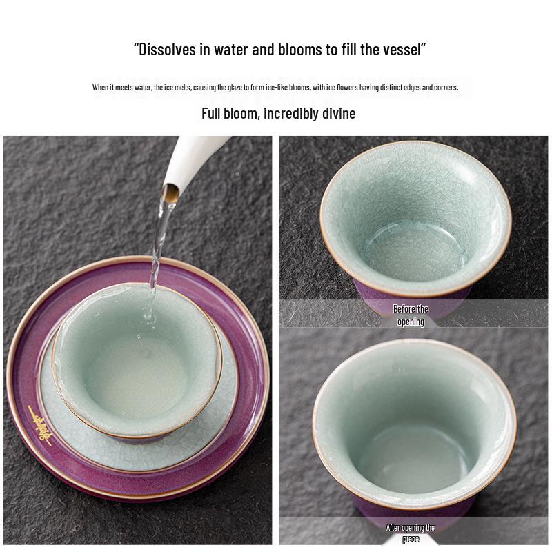 Luxury Ice Crackle Ceramic Kung Fu Tea Set with Gaiwan Teapot - Elegant Gift Box Included