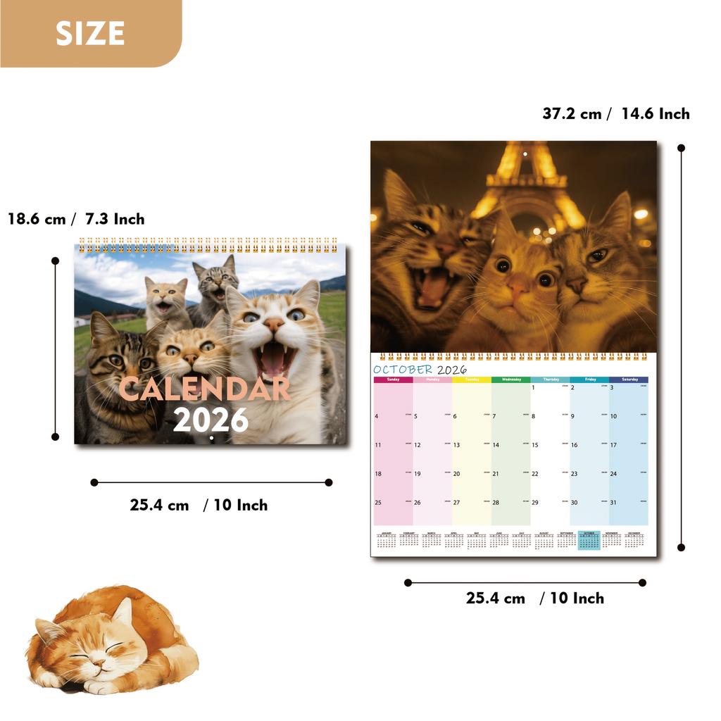 2026 Cats and Friends Wall Calendar - Funny Cat Selfies Series with 12-Month Photos, Perfect Gift for Cat Lovers