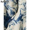 New Style Silk Dress Qinghua Porcelain Chiffon Dress Bubble Sleeve Ethnic Summer Women's Clothing