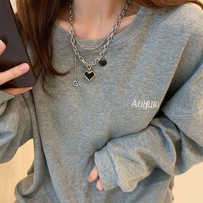 Titanium Steel Heart-shaped Necklace for Women, High-end Style Multi-layered with Sweater Chain