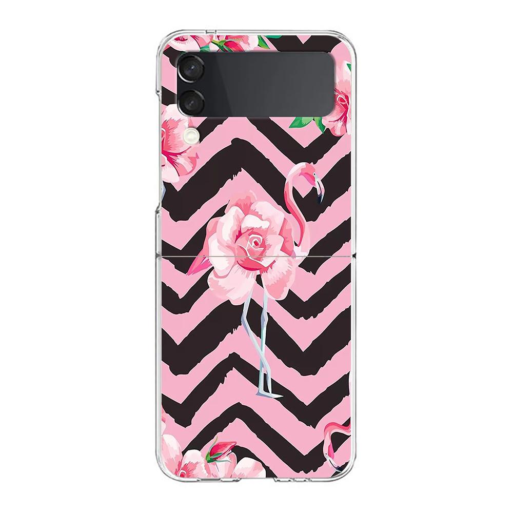 

Phone Case For Samsung Galaxy Z Flip 3 4 5 Hard Folding Clear PC Bumper lovely Pink Flamingos leaf For Samsung Z Flip 6 Cover Samsung Z Flip 3