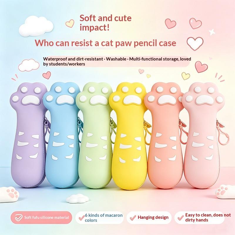 1Pcs Silicone Cat Paw Pencil Case Cute Easy to Clean Stationery Bag for School Students Kids Girls Boys