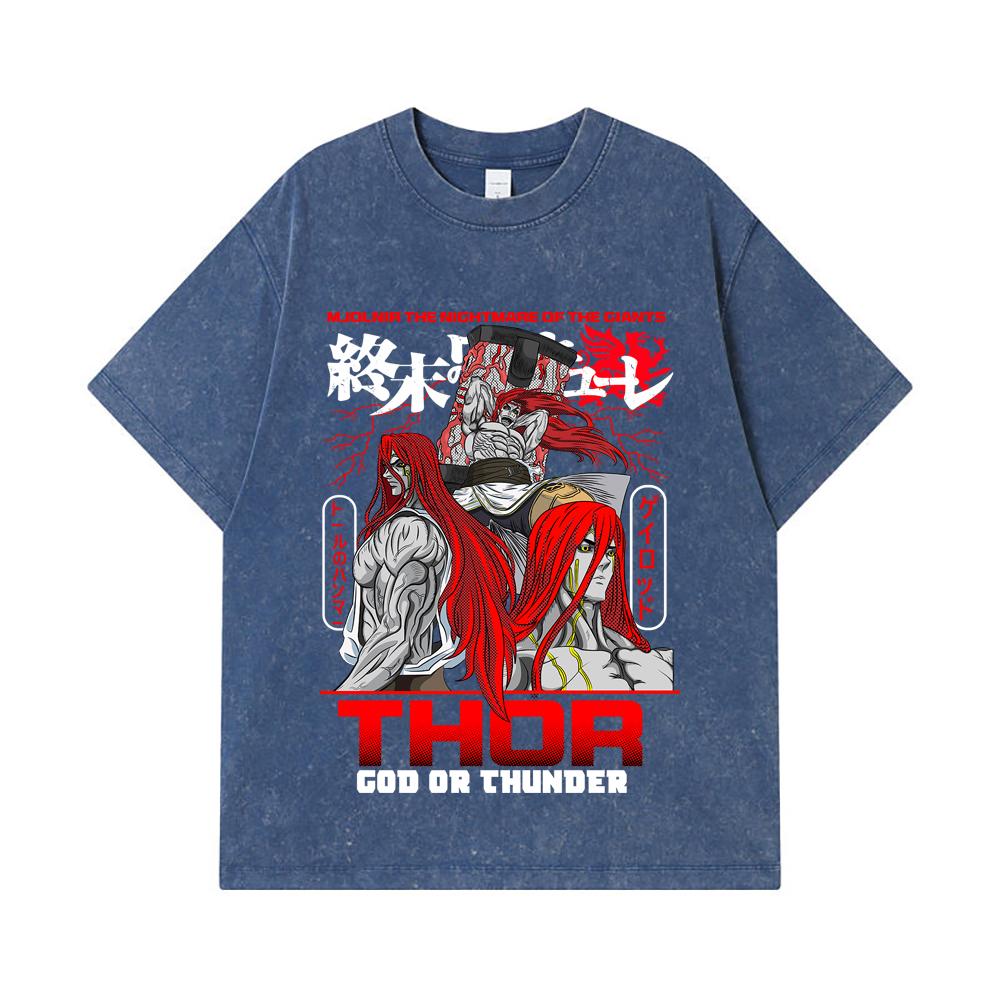 275 GSM Washed T-shirts 100% Cotton Record of Ragnarok V1 Thor Print Unisex Heavy Cotton T Shirt