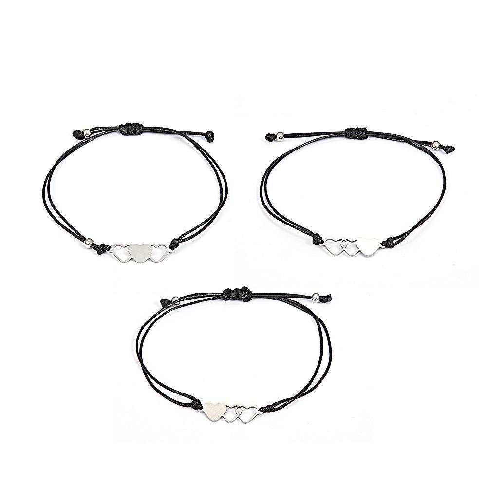 Hollow Heart-Shaped Braided Bracelet and Anklet, Black Stainless Steel, European and American Retro Style.
