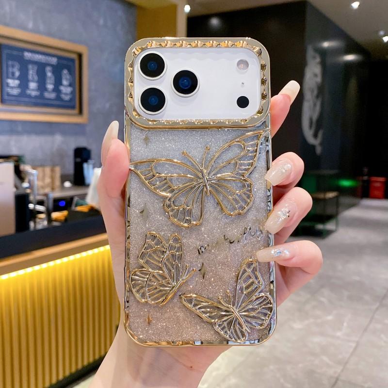 3D Butterfly Glitter Case For iPhone 17 Pro Max 17 Air 17Pro Shockproof Transparent Soft TPU Plating Phone Back Cover