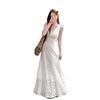 V-neck heavy industry lace crochet vest dress women's summer new waist and thin A-shaped long dress