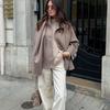 Women Solid Scarf Collar Wool Blend Coat Loose Single Breasted Full Sleeve Jacket Autumn Winter Casual Elegant Outerwear