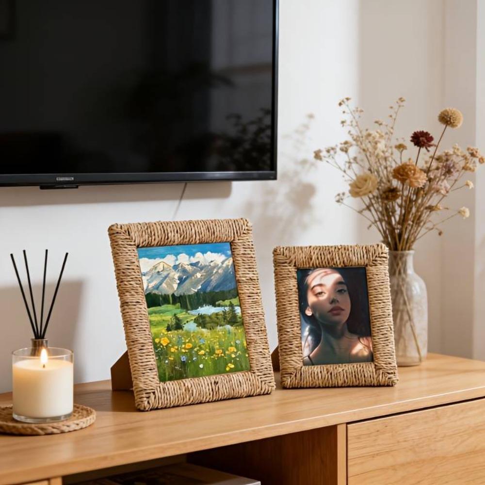 Cornice Portafoto Intrecciata Naturale Cornice da Tavolo Fatta a Mano Supporti per Esposizione Foto Decorazione da Parete per Ufficio