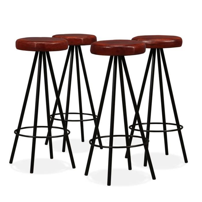 Tabourets de bar - VIDAXL - Cuir véritable - Marron - Lot de 4