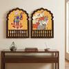 harokha Wall Decor Set of 2 | Traditional Indian Jharokha with Lord Krishna & Sacred Cow Artwork | Rajasthani Ethnic Decorative Wall Hanging