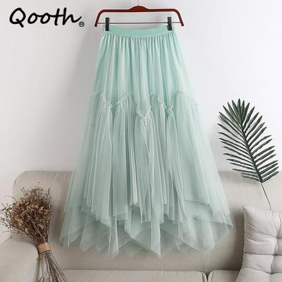 2024 Women Long Tulle Skirts Ladies High Waist Ankle-Length Tutu Maxi Skirts Female Irregular Dress QT2352