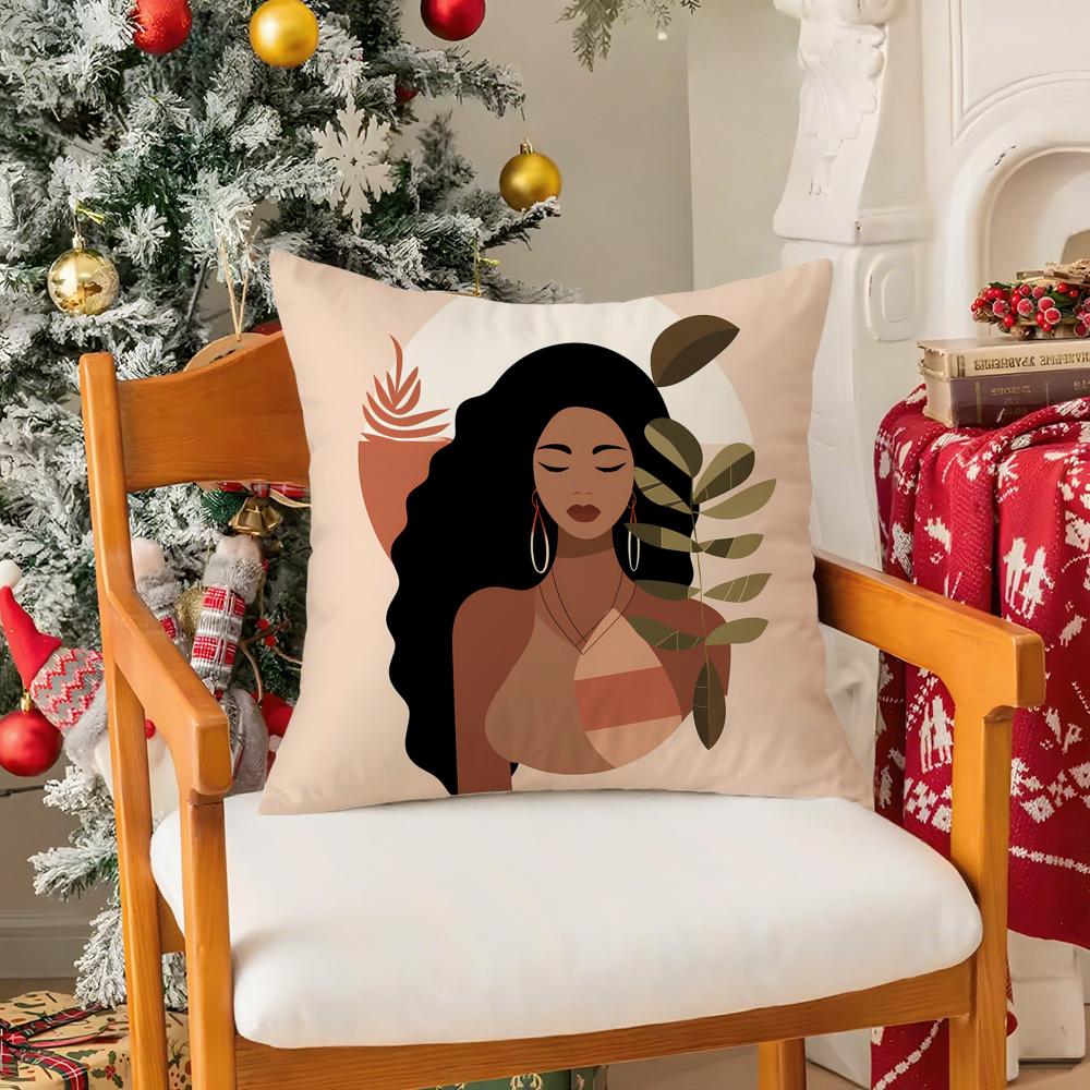 African Women Pillow Case Silky Elegant Comfort Sofa Bed Invisible Zipper