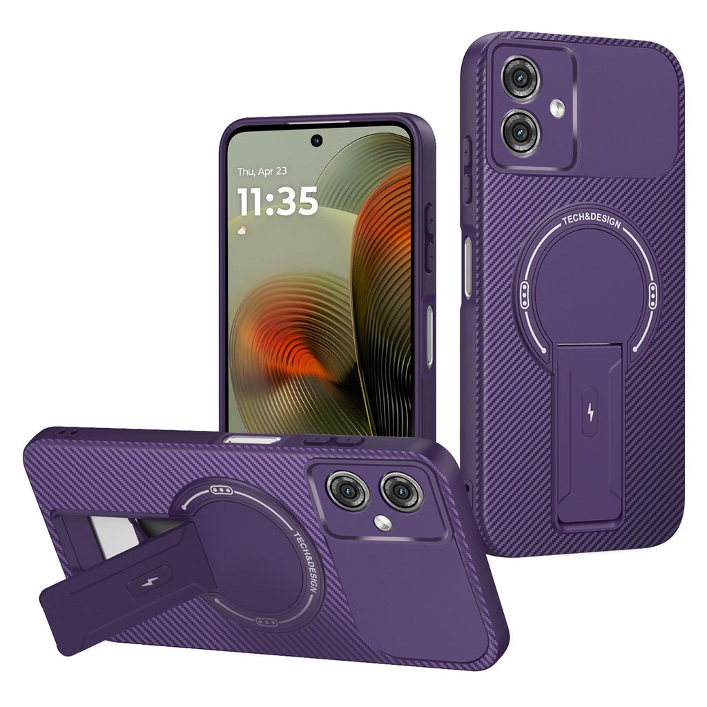 For Motorola Moto G55 5G Case Carbon Fiber Texture PC + TPU Phone Cover with Kickstand